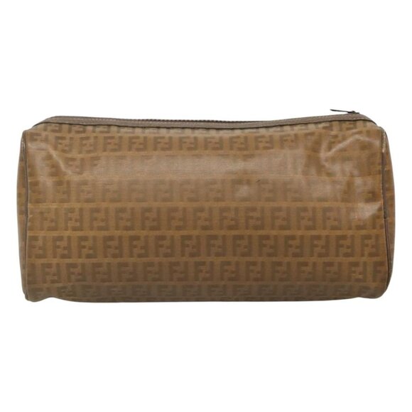 FENDI Zucchino Canvas Clutch Bag PVC Vintage Beige Auth am8012 - Picture 3 of 16
